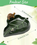 Totally Slick Leaf Shaped Splash Block With Turtle Sculpture, 12.5 inch green resin garden decor for downspout diversion.