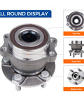 Rear Wheel Bearing And Hub Assembly For 2016 To 2020 Subaru Crosstrek, 2014 To 2018 Forester, 2012 To 2019 Impreza, And 2013 To 2015 XV Crosstrek 5 Lug 512518 Replacement Hub Bearing Kit With Easy Install And No Fuss Durability shown in top, front, and bottom views