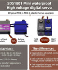 Comparison of SDS1801 waterproof servo and TRX-4 TRX-6 plastic servo, highlighting the upgrades in the SERVOMY SDS1801 Iteration TRX4 Servo