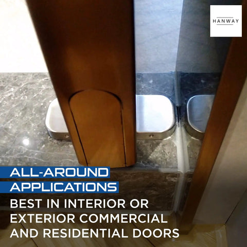 Heavy Duty Door Closer And Hidden Pivot Hinges With Stainless Steel Shaft For Wood And Metal Doors Self Closing Quiet Operation Durable Aluminum Alloy Hardware Made In Taiwan installed on a marble floor.