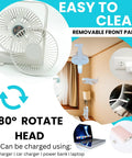 Ultra Thin Magnetic Cruise Fan That Locks Onto Walls Or Ceilings Solid Grip Portable Rechargeable Cooling Buddy with removable front panel.