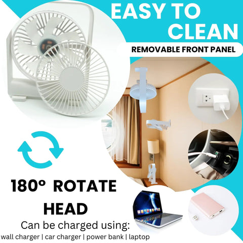 Ultra Thin Magnetic Cruise Fan That Locks Onto Walls Or Ceilings Solid Grip Portable Rechargeable Cooling Buddy with removable front panel.