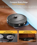 roborock Qrevo S5V robot vacuum and mop, black round unit with edge-mopping pad, front view