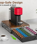 Vertuo Pod Holder And Organizer For Nespresso VertuoLine Rustic Brown Wood Top With Mesh Shelves And Sliding Drawer, countertop setup