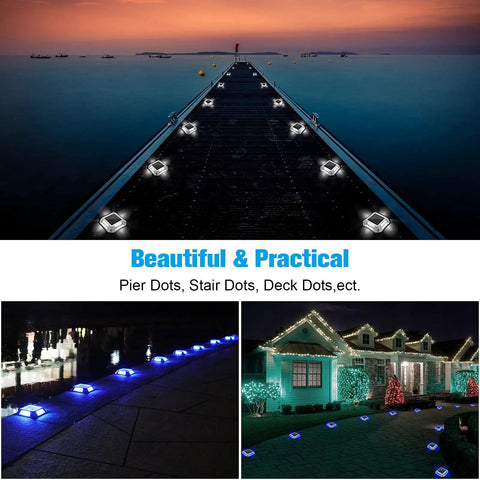 Solar Driveway Lights Eight Pack Two Color Switchable White Blue Solar Powered 1200mAh Battery Waterproof Outdoor Step Lights For Driveway Deck Porch Sidewalk Dock