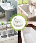 Heavy Duty Rubber Drain Plug With Hanging Ring Shuts Nasty Smells Dead Fits Like A Glove On One Point Five To One Point Six Inch Pipes Kills Clogs Fast Works Like A Charm For Kitchen And Bath Setups Two Pack White shown in kitchen sink and bathtub.