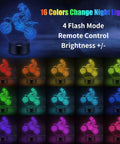 Dirt Bike 3D Night Light With 16 Color Changing LEDs displaying various motorcycle lamp colors and remote control features.