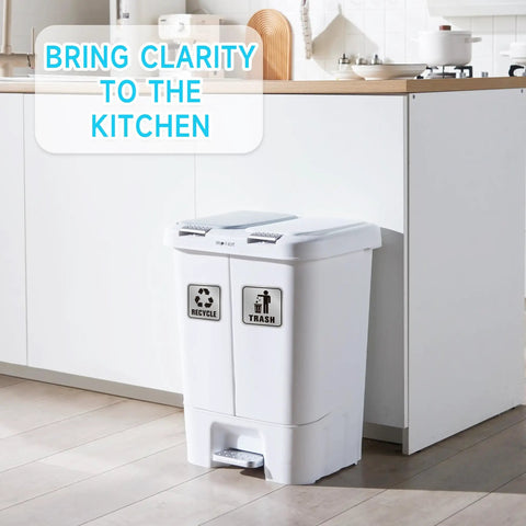 2 Pack Brushed Silver Trash And Recycling Stickers With Self Adhesive Waterproof Backing For Kitchen Office Indoor And Outdoor Trash Cans Premium Glossy Finish Easy To Peel And Apply on kitchen bin