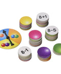 Gumball Themed Addition And Subtraction Math Game set with spinner and math-fact cards for classroom or home use.