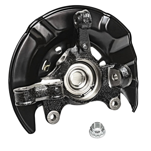 Two Piece Front Steering Knuckle Replacement Kit For 2009 To 2013 Toyota Corolla Matrix, Includes Front Steering Knuckles And Wheel Bearing Hubs Assembly, Direct Fit, Easy Install close-up view.