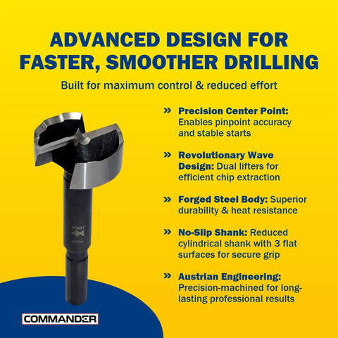 Rock Solid Forstner Drill Bit Heavy Duty Woodworking Boring Tool with precision center point, five eighths inch size, and HSS material.