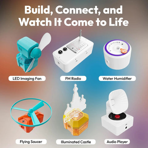 Hands On STEM Electronics Kit For Kids With Snap Together Circuits And Building Blocks That Make Electricity Fun For Ages Six And Up Beginner Friendly Science Toy with fan, radio, humidifier, and player modules
