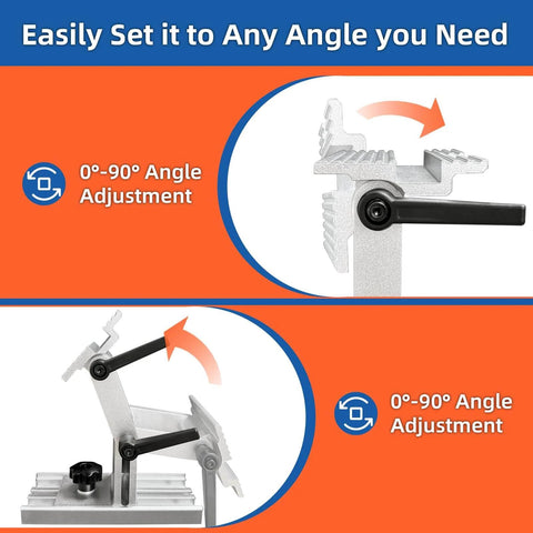 Adjustable Bench Grinder Tool Rest Sharpening Jig For 6 Inch And 8 Inch Grinders with 0-90° angle adjustment feature.