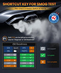 Om701 All Systems OBD2 Scanner All-In-One For Toyota, Lexus, Scion With 15 Plus Resets shown with smog test diagram.