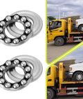 Two YINETTECH 51203 thrust ball bearings with washers; 17mm bore, 35mm OD, 12mm thick for trailer jockey wheels (front view).