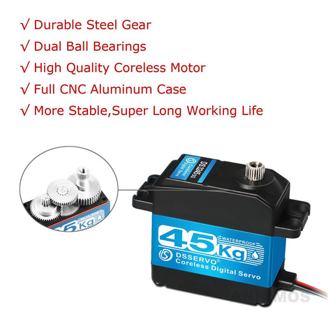 Beefy 45Kg High Torque RC Servo With 8.4V Coreless Motor Stainless Steel Gears waterproof design, featuring durable steel gear