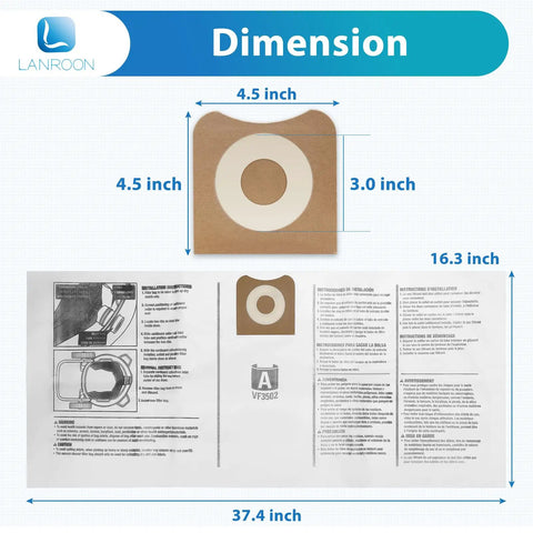 Dimensions of 12 Pack VF3502 Vacuum Bags for Ridgid 12 16 Gallon Wet Dry Vac and Craftsman 16 Gallon Shop Vac CMXECXA8101645