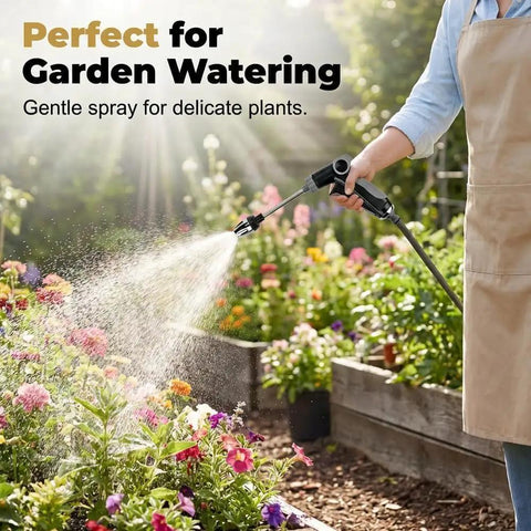 Person using Turn Your Garden Hose Into A Beast High Pressure Cleaning Tool With This 15X Power Nozzle in garden