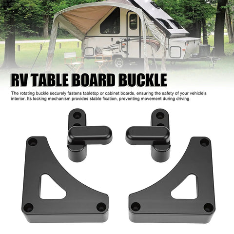 Hella Secure Rv Table Board Buckle Kit Featuring 180 Degree Rotating Lock Clips And Heavy Duty Triangle Brackets In Black for secure mounting.