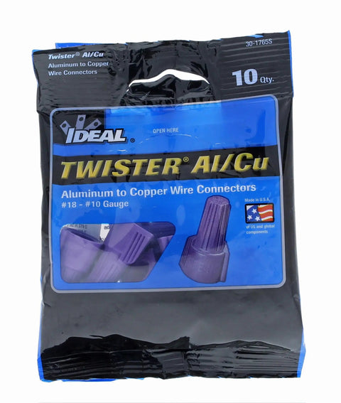Purple Aluminum To Copper Twist On Wire Nuts 301765S Pack Of 10 in retail packaging with antioxidant filler displayed