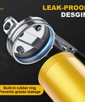 Fantictas grease gun kit: chrome metal head with blue seal, yellow grease cartridge visible