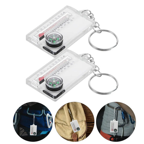 Two Pack Portable Keychain Compass With Thermometer Wear Resistant Mini Pocket Navigator for Hiking Camping and Outdoor Navigation Gear