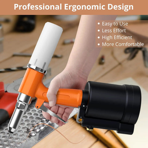 Pneumatic Rivet Gun With 500 Rivets And 5 Nosepieces, ergonomic design, and high efficiency in use on metal sheet