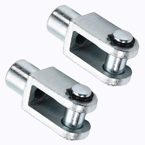 Air Cylinder Rod Clevis End Y Connector Kit, 2 Pieces, 78mm Length, M16x1.5 Female Thread, Iron Construction, Heavy Duty and Quick Install, Plug and Play Fit for Pneumatic Cylinders, Durable and Reliable. Two iron clevis connectors shown