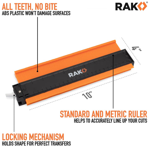 10 Inch Locking Contour Gauge For Edge Profile Measuring And Copying Irregular Shapes, ABS plastic with 10-inch ruler