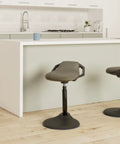 Light gray standing desk chair for tall desks with back support and handles to improve posture and balance in kitchen.