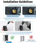 Installation guidelines for Heavy Duty Black GFCI Outlet 15Amp 30 Pack with tools, wire connections, and box size info.