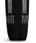 Side view of Yo Wingfoil Crew, I Cant My Foil Is Calling Wing Foil Wingsurfing Tote Bag, showing black poly canvas material