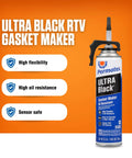 Ultra Black RTV Silicone Gasket Maker With Maximum Oil Resistance Sensor Safe Formula PowerBead Can 9.5 Oz.