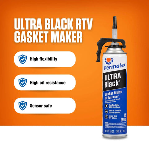 Ultra Black RTV Silicone Gasket Maker With Maximum Oil Resistance Sensor Safe Formula PowerBead Can 9.5 Oz.