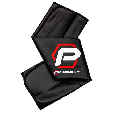 Heavy-Duty 24 By 34 Inch Black Plush Vinyl Fender Cover Pad For Auto Repair And Maintenance, folded view with logo