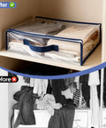 Heavy-Duty Clear Storage Bags With Zipper, 12 Pack, organizing clothes in closet, showcasing tidy vs messy space.
