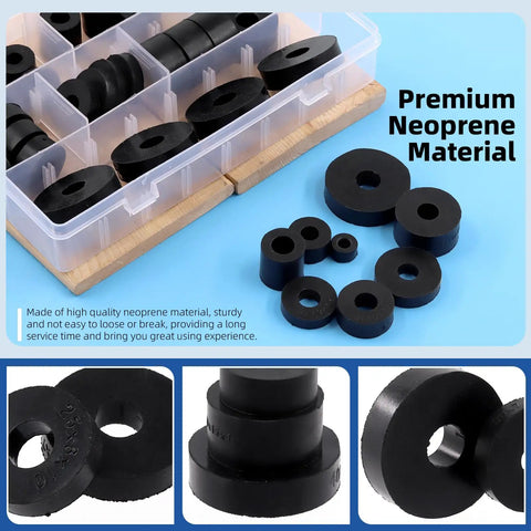 40 Piece Round Rubber Spacer Set in Eight Sizes Dope Anti Vibe Neoprene Washers in storage box