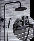UMJIGF Shower System with Hot and Cold Water Black Shower Faucet Set multifunction design showcasing round shower head and handheld shower.