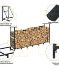 Diagram of Eight Foot Outdoor Firewood Rack With Waterproof Carrier Bag And Adjustable Heavy Duty Steel Holder for camping.