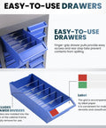 Built Like A Tank Heavy Duty 100 Drawer Parts Cabinet Steel Bolt Organizer showcasing easy-to-use blue drawers with dividers.