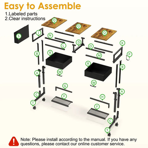 Assembly instructions for Rolling Height Adjustable Standing Desk On Wheels With Two Fabric Drawers and Storage Shelf