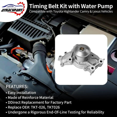 Beefed Up Timing Belt Kit With Water Pump For 3.0L 1MZFE And 3.3L 3MZFE V6 DOHC 24V Engines with vehicle compatibility details