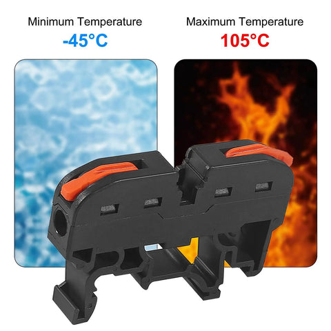 20 Pcs DIN Rail Terminal Blocks For Electrical Control Panels in front of icy and fiery temperature range backdrop