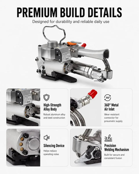 Handheld Pneumatic Baler Strapping Tool With 3500 N Automatic Tensioning Welding And Cutting Function for durable factory use.