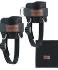 Secure Fit Two Pack Ankle Straps For Cable Machine With Crazy Comfy Neoprene Padding And Bombproof Steel Double Hooks with carry bag.