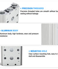 Pneumatic 200M Two Position Manifold Base For 4V210 4V220 4V230 Solenoid Valves One Quarter Inch Aluminum Block with threading and mounting holes.