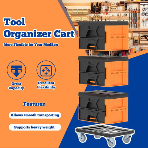 Heavy Duty Metal Dolly For Modbox Storage System Rolling Cart With Powder Coat Finish And 2 Swivel 2 Locking Casters Fits Full Width And Half Width Modbox Boxes Ideal Mechanics Shop Organization