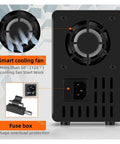 Back view of AC To DC Adjustable Laboratory Switching Power Supply 30V 60V 120V with cooling fan and fuse box