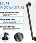 Heavy Duty Industrial Pipe Stair Handrail Black Wall Mount Safety Grab Bar For Indoor Outdoor Steps With Full Mounting Kit Built Tough Matte Black Finish showing galvanized steel construction and matte finish.