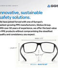 Sleek Lightweight Safety Glasses With No Sweat Anti Fog And Scratch Resistant Lenses Non Slip Sport Frame model BH2761AF, dimensions shown.